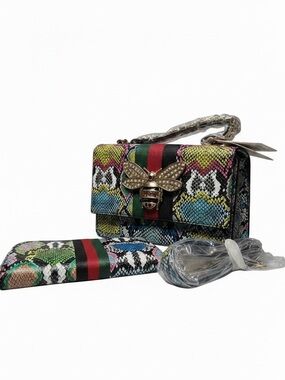 Calin Collection Multicolor Snake-Print Box Satchel & Matching Wallet Set
